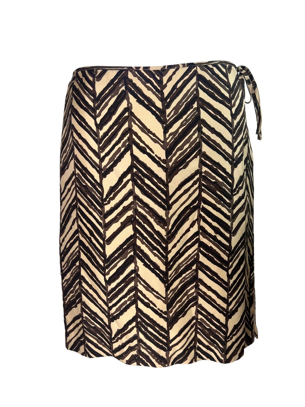 Kenneth Cole New York Chevron Zebra Print Silk Wrap Skirt Tan Brown Black Size 6